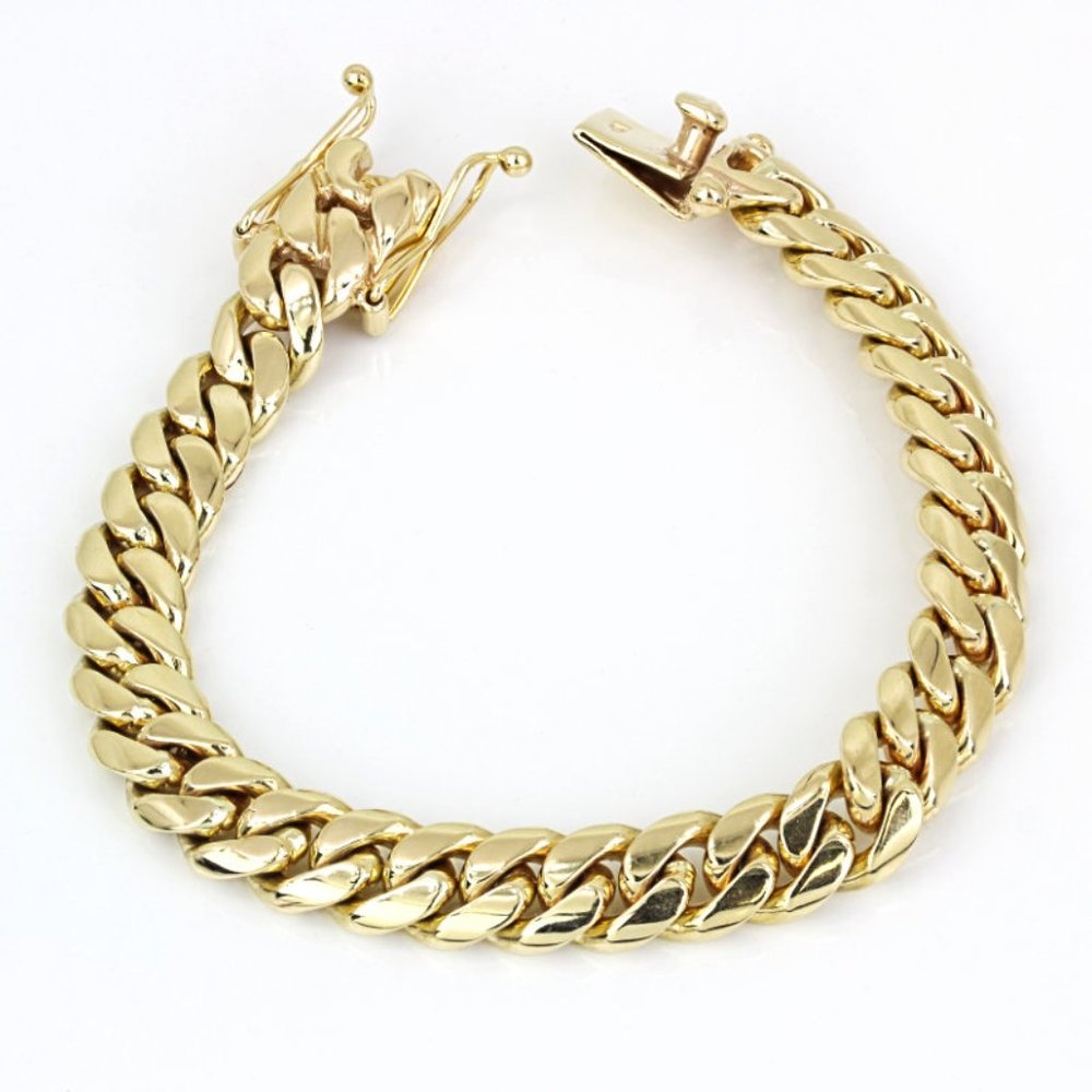 10k Yellow Gold Heavy Cuban Link Chain Bracelet - 8"